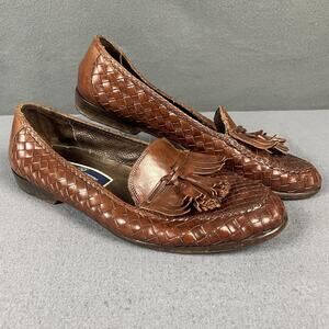 Bragano Cole Haan Shoes Mens Size 9.5 Brown Woven Leather Tassel Loafers Italy